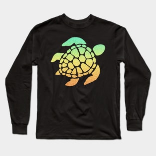 Pastel Orange Teal Ombre Faux Glitter Turtle Long Sleeve T-Shirt